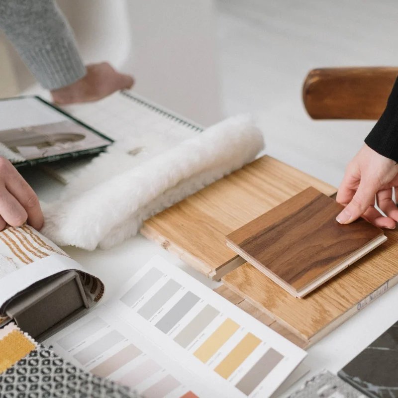 Comparing flooring samples during a shop at home consult