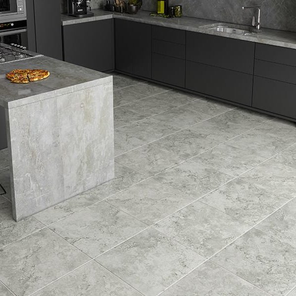 Textured modern tile in a grey kitchen